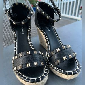 Marc Fisher black rock stud wedge